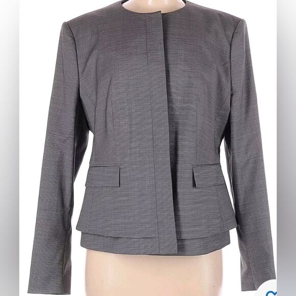 Boss by Hugo Boss 14 HerringboneGray 100% WOOL Pockets Buttons Down Women Blazer - Picture 12 of 13